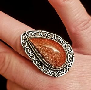 New Sunstone Sun Sitara 925 Silver Statement Ring.